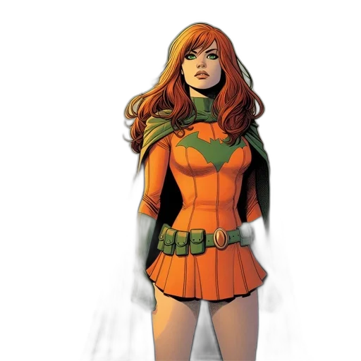 comic book art, concept art, orange-and-green, outfit transparent PNG cut-out