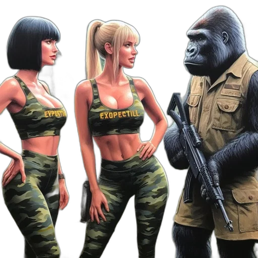 comic book art, concept art, two, women transparent PNG cut-out