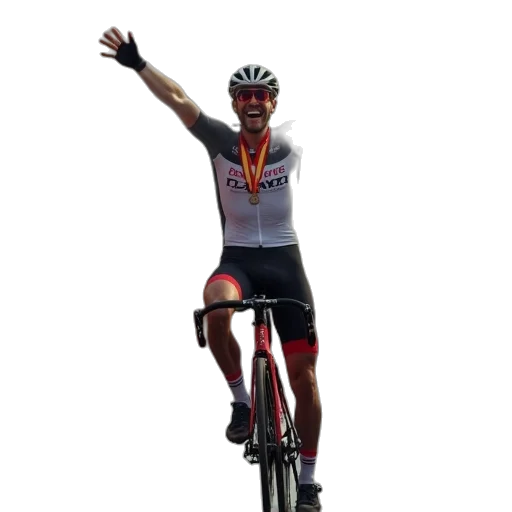 cyclist, greets, crowd, after transparent PNG cut-out
