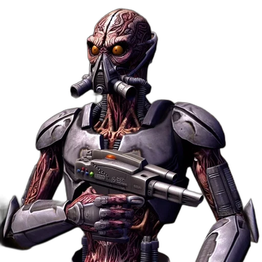 robot, mask, creature, weapon transparent PNG cut-out