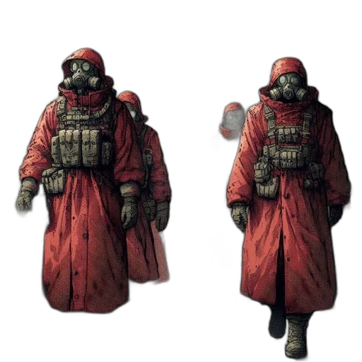 jacket, mask, creature, staff transparent PNG cut-out
