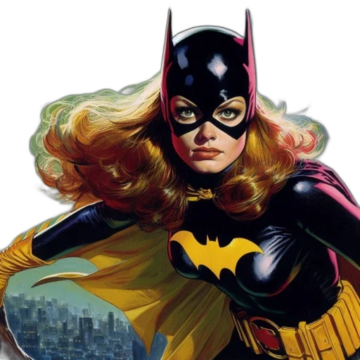 comic book art, concept art, photorealistic, batgirl transparent PNG cut-out