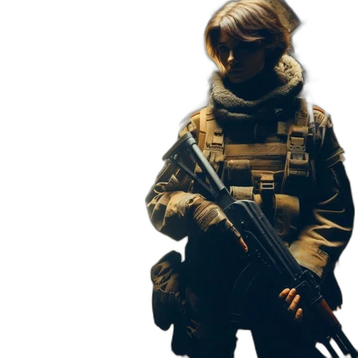 jacket, weapon, staff, face transparent PNG cut-out