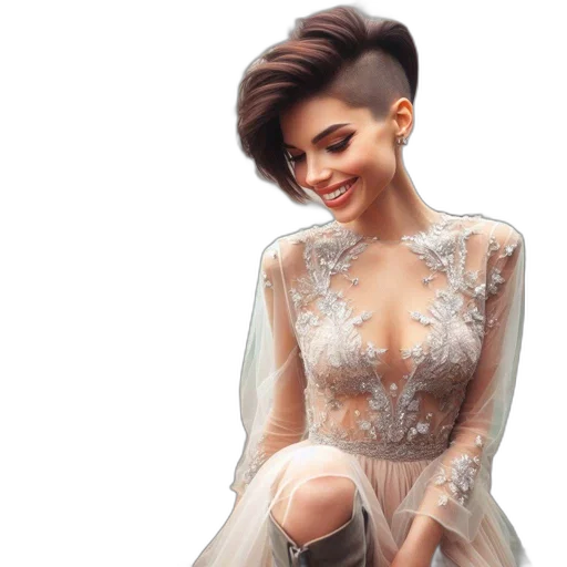 dress, hair, photorealistic, cartoon transparent PNG cut-out