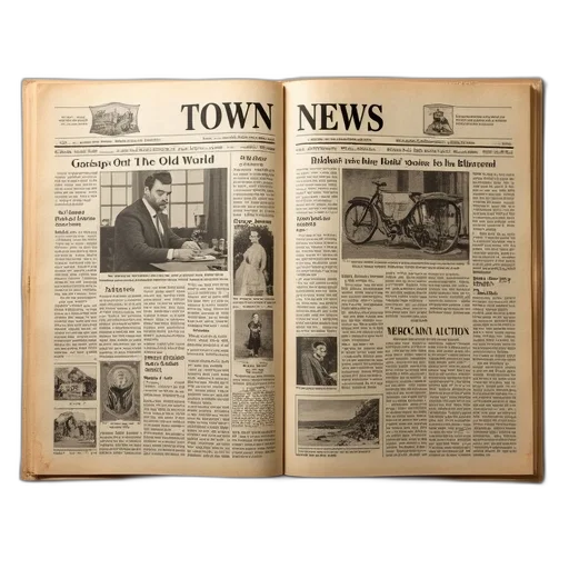 city street, vintage-style, newspaper, two transparent PNG cut-out