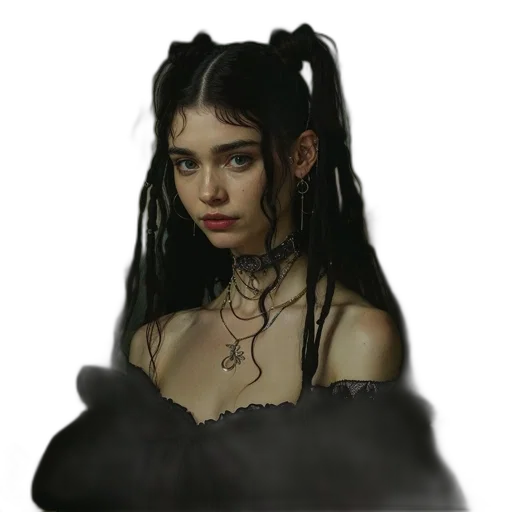 dress, hair, jewelry, face transparent PNG cut-out