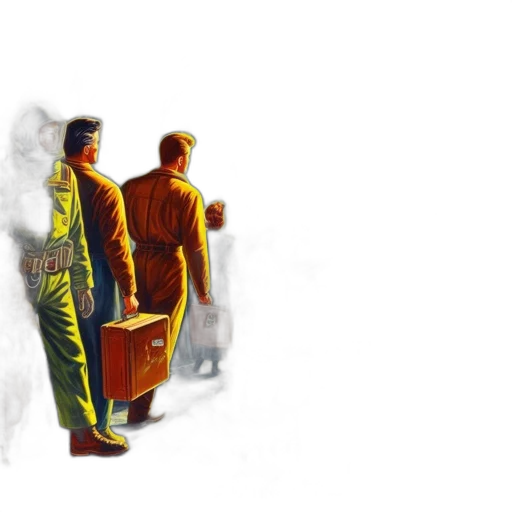 jacket, staff, robot, comic book art transparent PNG cut-out