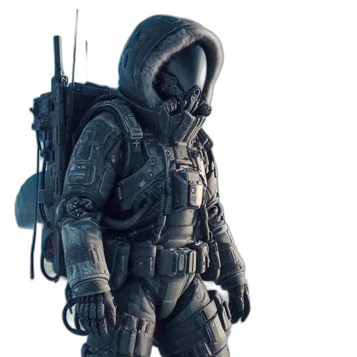 jacket, robot, weapon, mask transparent PNG cut-out