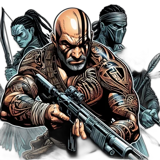 comic book art, concept art, fantasy art, tattooed transparent PNG cut-out