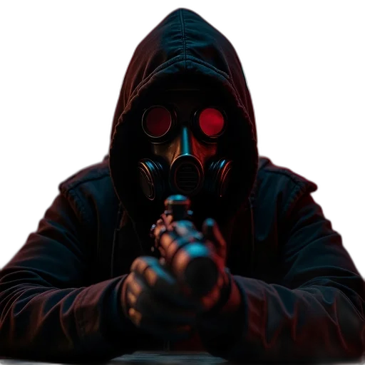 mask, jacket, weapon, staff transparent PNG cut-out