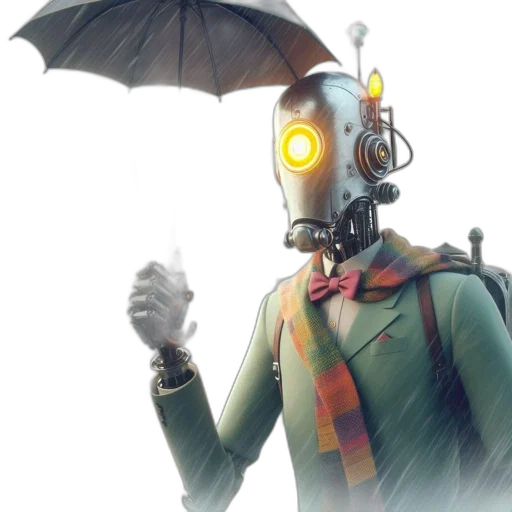 robot, umbrella, mask, jacket transparent PNG cut-out
