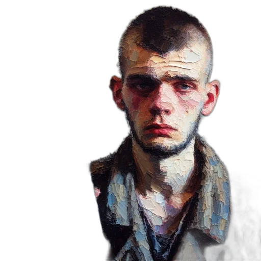 jacket, face, oil painting, photorealistic transparent PNG cut-out