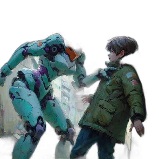 robot, jacket, weapon, concept art transparent PNG cut-out