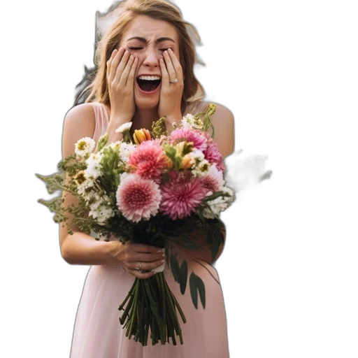 dress, face, flower, photorealistic transparent PNG cut-out