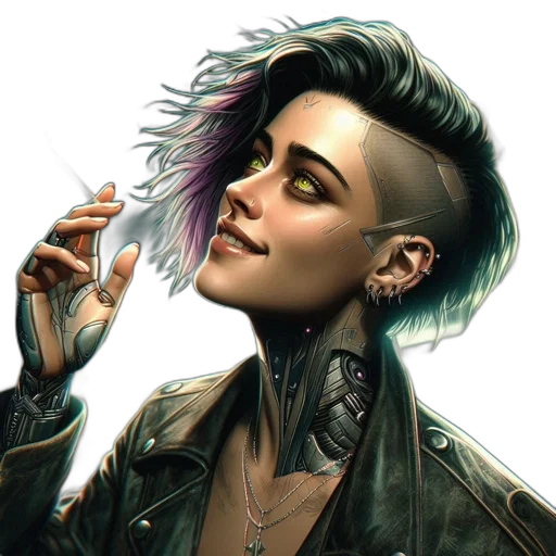 jacket, face, jewelry, cyberpunk transparent PNG cut-out