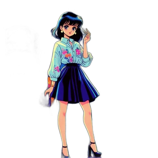 dress, jacket, staff, vaporwave transparent PNG cut-out