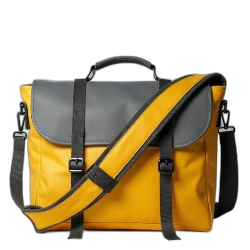 gray, yellow, messenger, purse transparent PNG cut-out