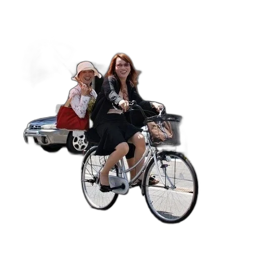 two, women, ride, bicycle transparent PNG cut-out