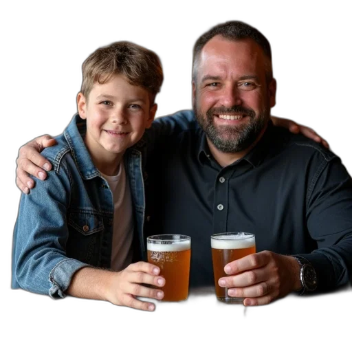 jacket, two, owners, beer transparent PNG cut-out