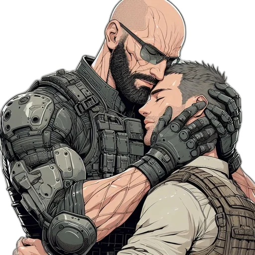comic book art, concept art, cyberpunk, two transparent PNG cut-out