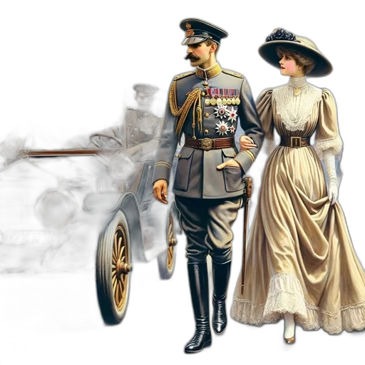 dress, car, staff, hat transparent PNG cut-out