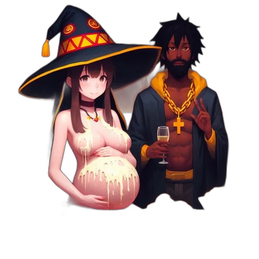 hat, dress, staff, dragon transparent PNG cut-out