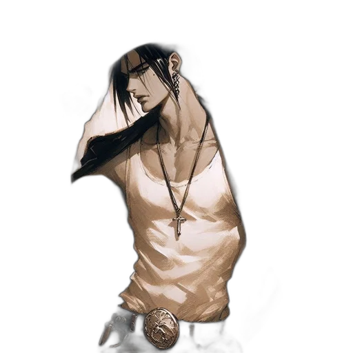 jacket, jewelry, staff, hair transparent PNG cut-out