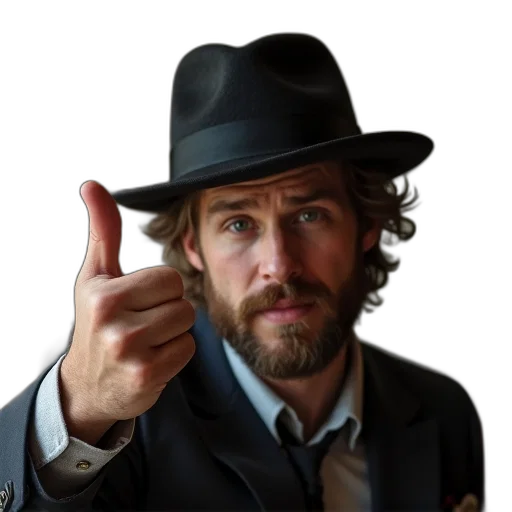 hat, jacket, staff, photorealistic transparent PNG cut-out