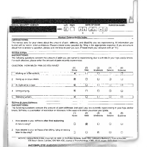 womac, osteoarthritis, index, form transparent PNG cut-out