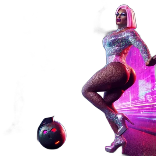 dress, robot, concept art, vaporwave transparent PNG cut-out