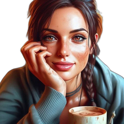 face, jewelry, jacket, photorealistic transparent PNG cut-out