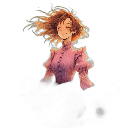dress, jacket, staff, hair transparent PNG cut-out