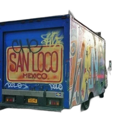 graffiti-covered, truck, words, san transparent PNG cut-out
