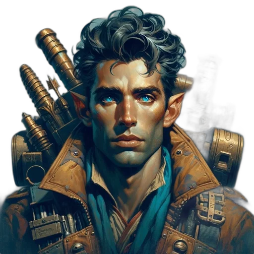 jacket, weapon, face, staff transparent PNG cut-out