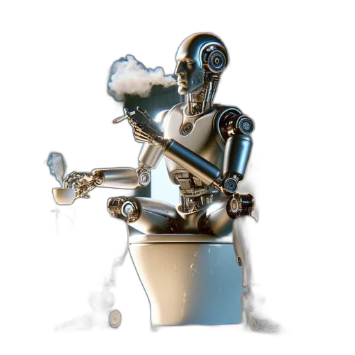 robot, 3d render, concept art, sits transparent PNG cut-out