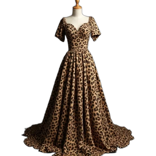 dress, golden, earth tones, leopard transparent PNG cut-out