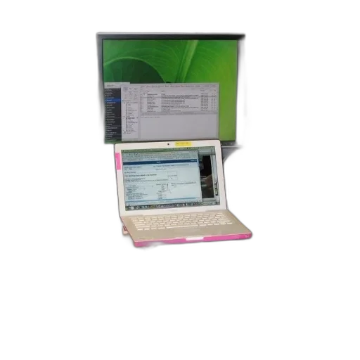 staff, desk, three, monitors transparent PNG cut-out