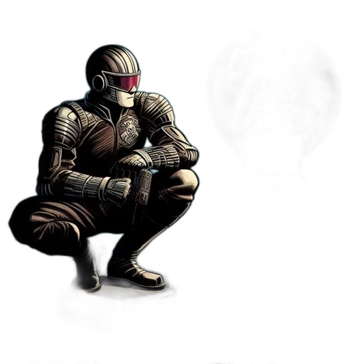 robot, mask, weapon, jacket transparent PNG cut-out