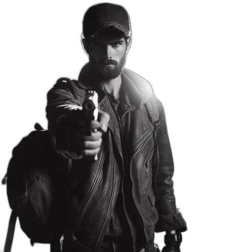 jacket, weapon, concept art, dimly transparent PNG cut-out