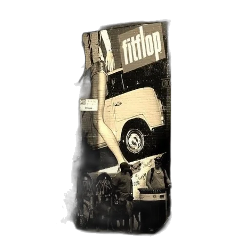 car, shoes, concept art, sepia-toned transparent PNG cut-out