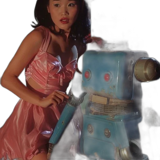 robot, dress, vaporwave, 3d render transparent PNG cut-out