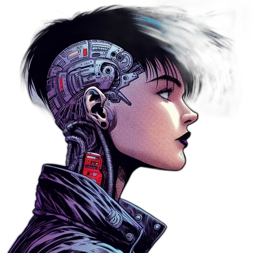 robot, jacket, cyberpunk, comic book art transparent PNG cut-out
