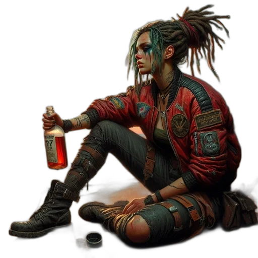 jacket, bottle, cyberpunk, concept art transparent PNG cut-out