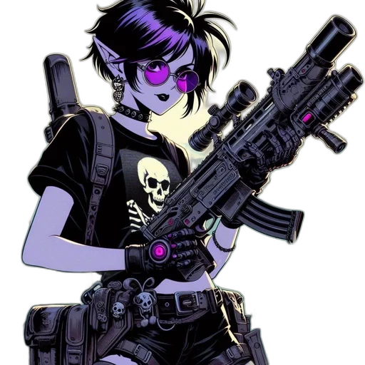 weapon, comic book art, cyberpunk, cartoon transparent PNG cut-out