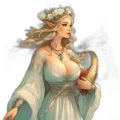 dragon, dress, staff, fantasy art transparent PNG cut-out
