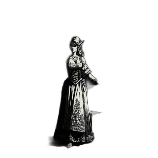 dress, staff, sword, jewelry transparent PNG cut-out