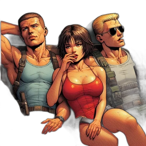comic book art, concept art, cyberpunk, three transparent PNG cut-out