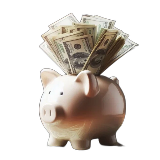 3d render, piggy, bank, filled transparent PNG cut-out