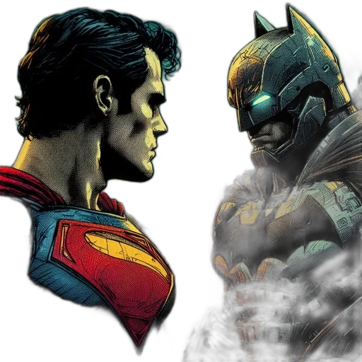 comic book art, concept art, superman, batman transparent PNG cut-out