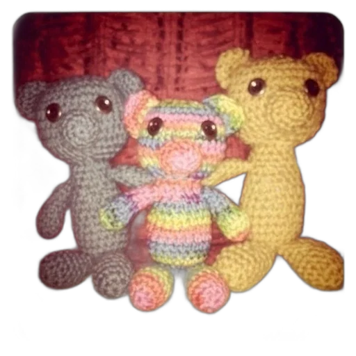 three, crocheted, teddy, bears transparent PNG cut-out